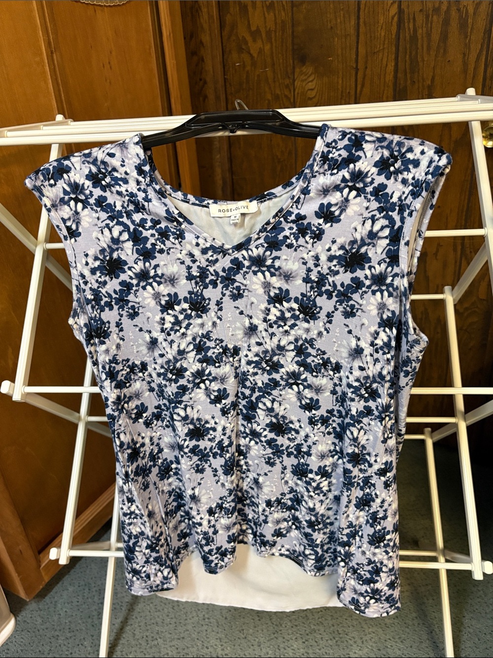 Rose & Olive Light Purple and Navy Floral Sleeveless Tank Top